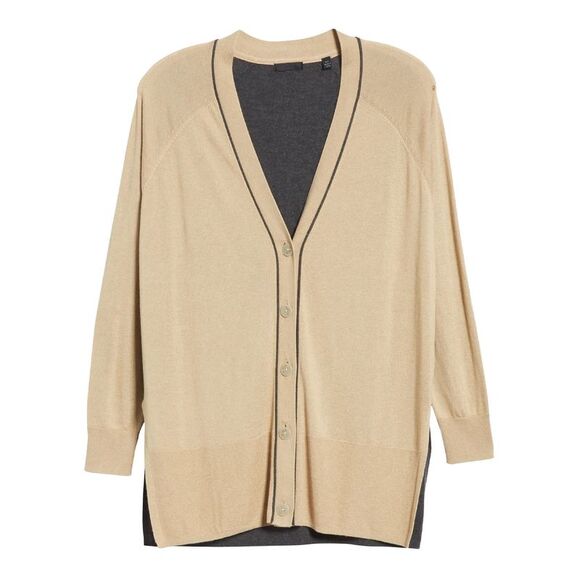 ATM Anthony Thomas Melillo Womens Colorblock Silk Blend Cardigan Small Latte - Picture 5 of 5